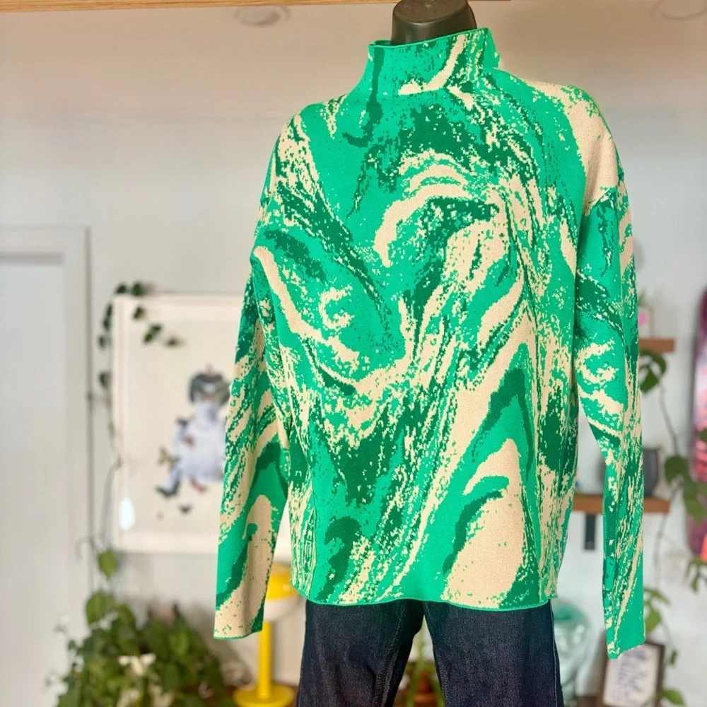 Christian Siriano New York – Marbled Green Sweater – Size M - Picture 5 of 9